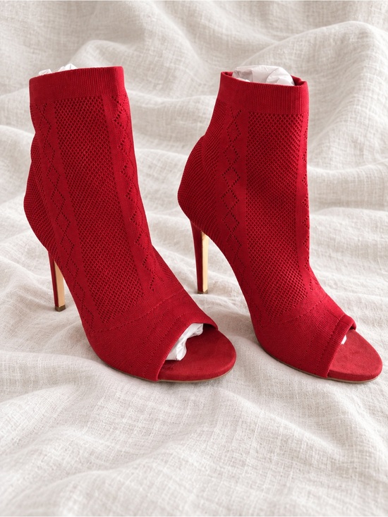 JustFab Shoes - JustFab Red Knit Peep Toe Sock Booties Stiletto Heels Size 8.5